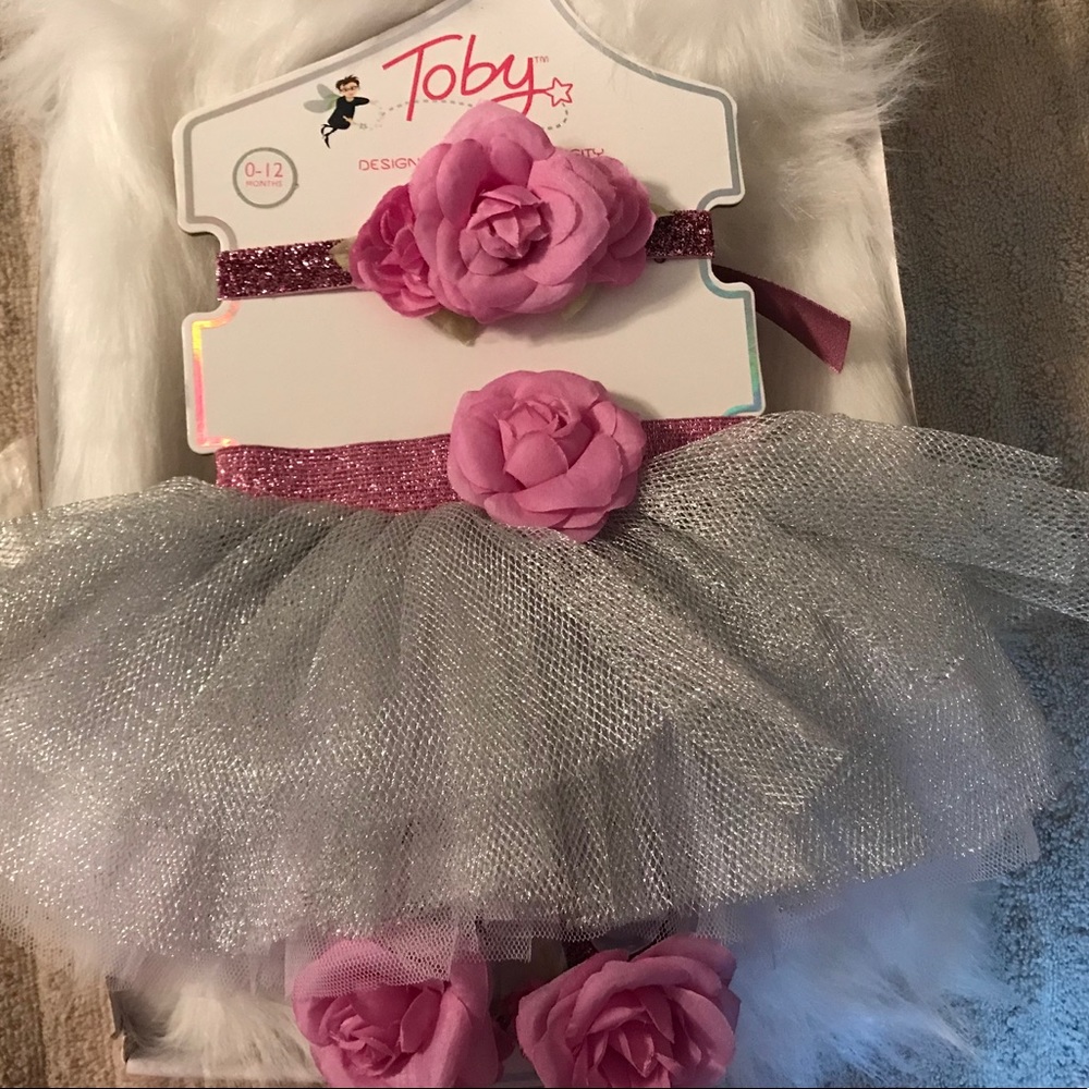 New Baby Girls Silver & Purple Floral TuTu Set